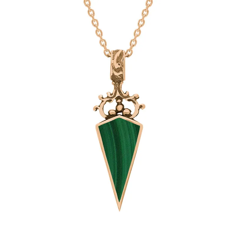 18ct Rose Gold Whitby Jet Malachite Double Sided Scroll Dagger Fob Necklace sold by Jura Watches