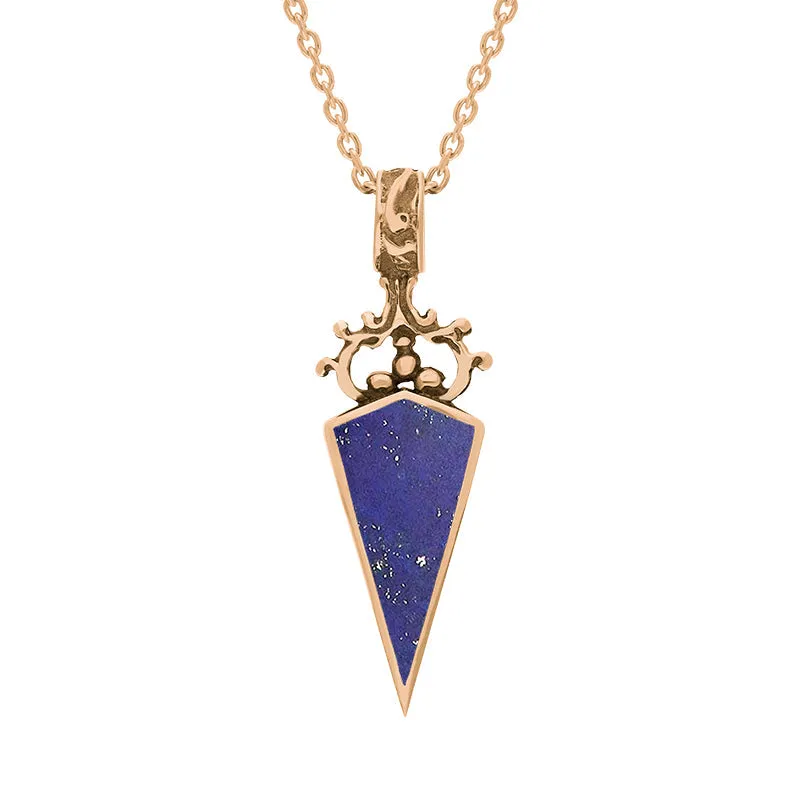 18ct Rose Gold Whitby Jet Lapis Lazuli Double Sided Scroll Dagger Fob Necklace sold by Jura Watches