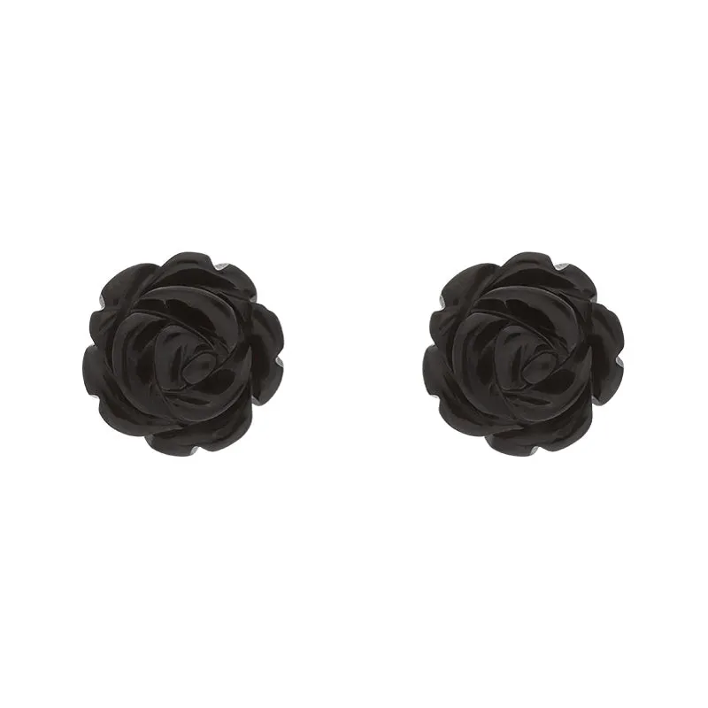 Sterling Silver Whitby Jet Tuberose 8mm Rose Stud Earrings sold by Jura Watches
