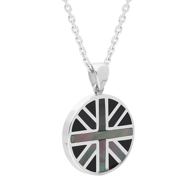 Sterling Silver Whitby Jet Mother Of Pearl Small Round Double Sided Union Jack Pendant sold by Jura Watches product image thumbnail 3