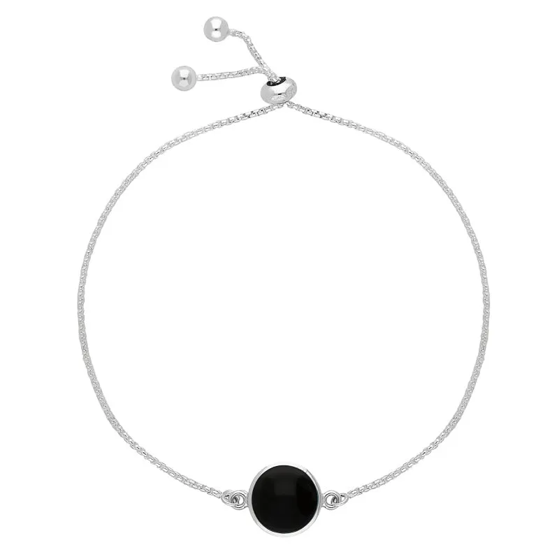 Sterling Silver Whitby Jet Round Stone Adjustable Chain Bracelet sold by Jura Watches