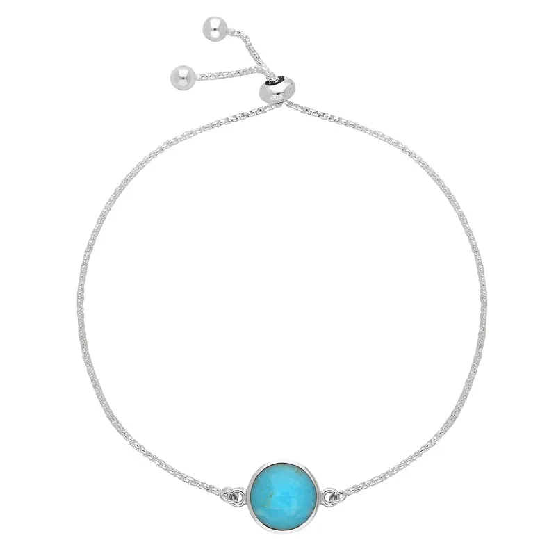 Sterling Silver Turquoise Round Stone Adjustable Chain Bracelet sold by Jura Watches