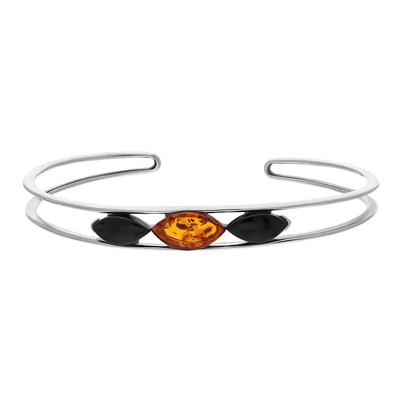 Sterling Silver Whitby Jet Amber Three Stone Marquise Cuff Bangle sold by Jura Watches product image thumbnail 2