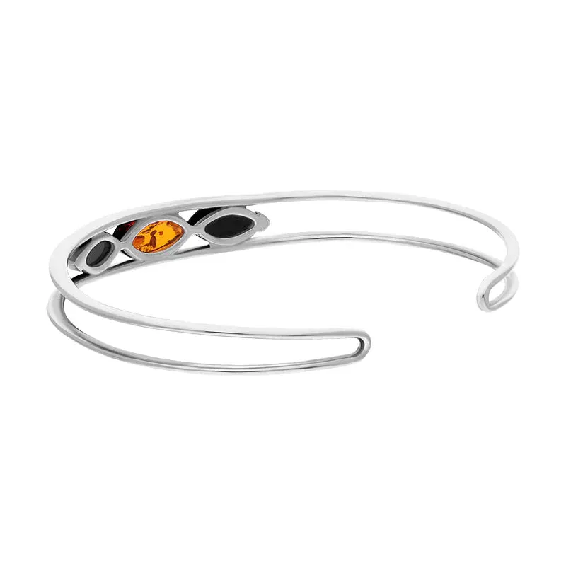 Sterling Silver Whitby Jet Amber Three Stone Marquise Cuff Bangle sold by Jura Watches product image thumbnail 3