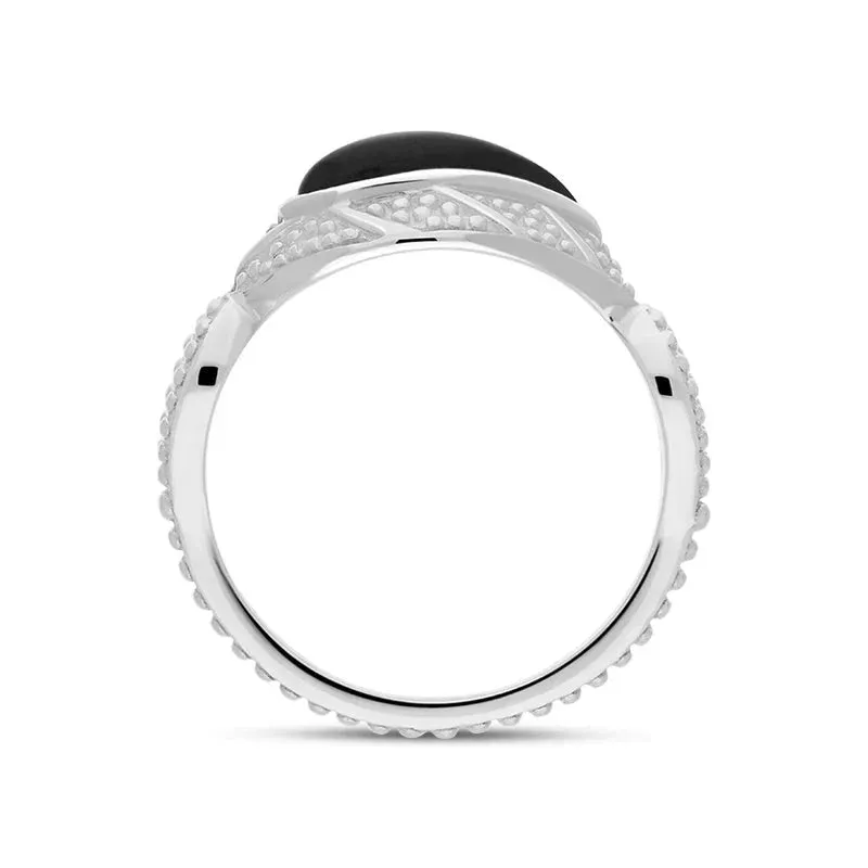 Sterling Silver Whitby Jet Marquise Beaded Edge Ring sold by Jura Watches product image thumbnail 3