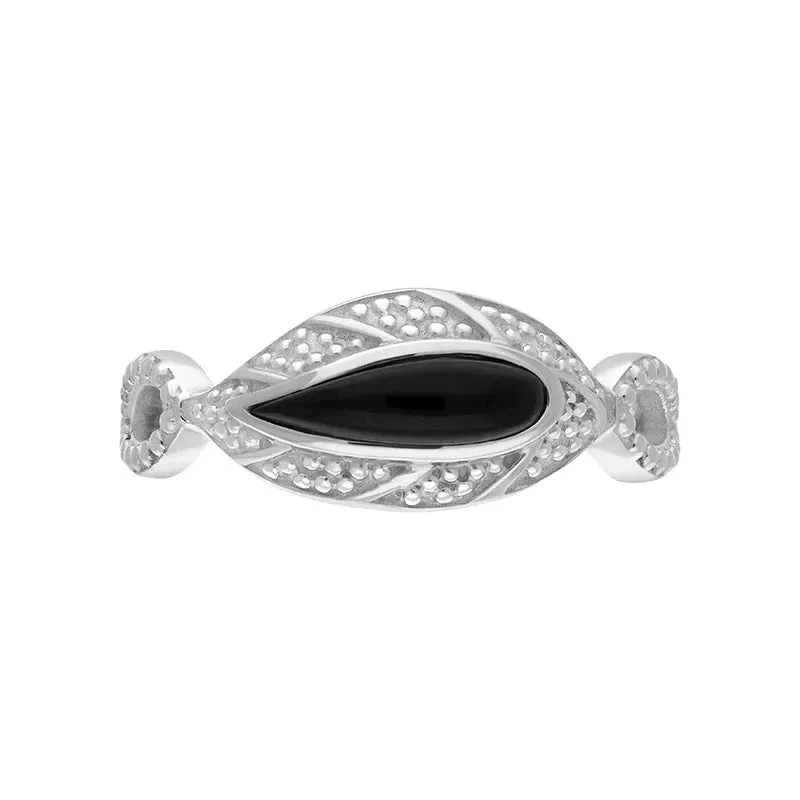 Sterling Silver Whitby Jet Marquise Beaded Edge Ring sold by Jura Watches product image thumbnail 2