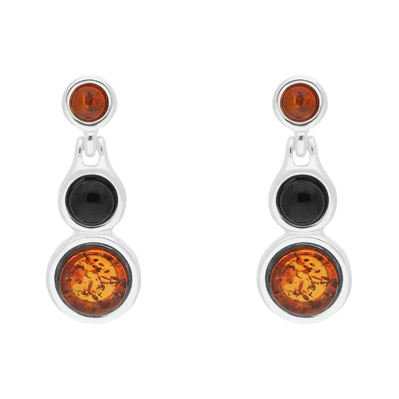 Sterling Silver Whitby Jet Amber Graduated Drop Earrings sold by Jura Watches