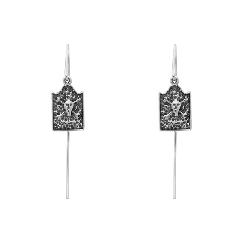 Sterling Silver Whitby Jet Gravestone Skull and Crossbones Hook Earrings sold by Jura Watches