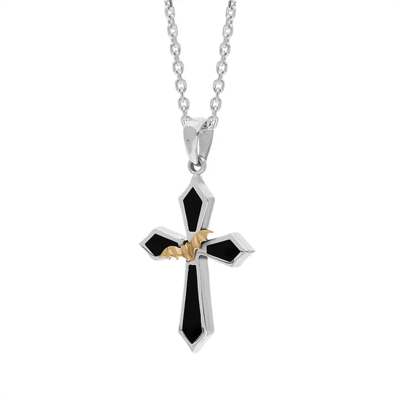 Sterling Silver Whitby Jet 9ct Yellow Gold Bat Cross Necklace sold by Jura Watches product image thumbnail 2