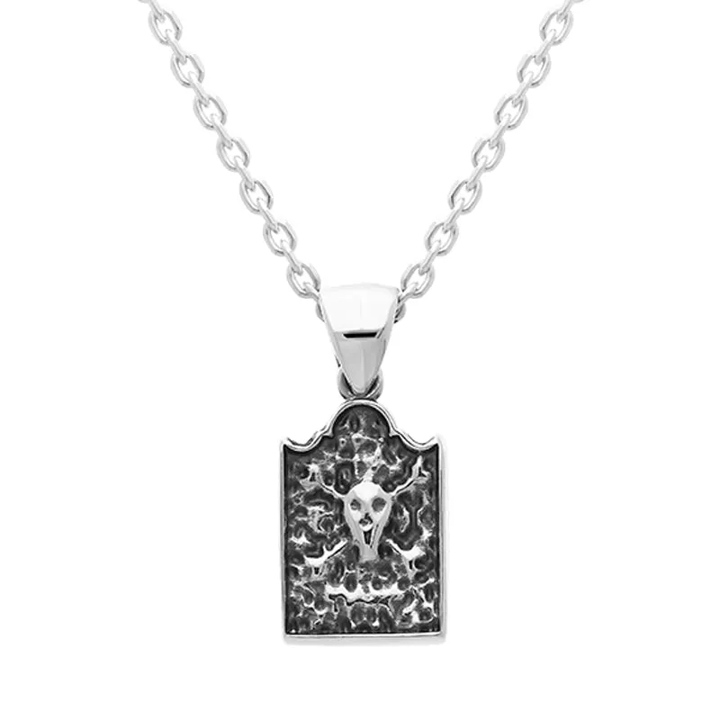 Sterling Silver Whitby Jet Gravestone Skull and Crossbones Small Pendant sold by Jura Watches