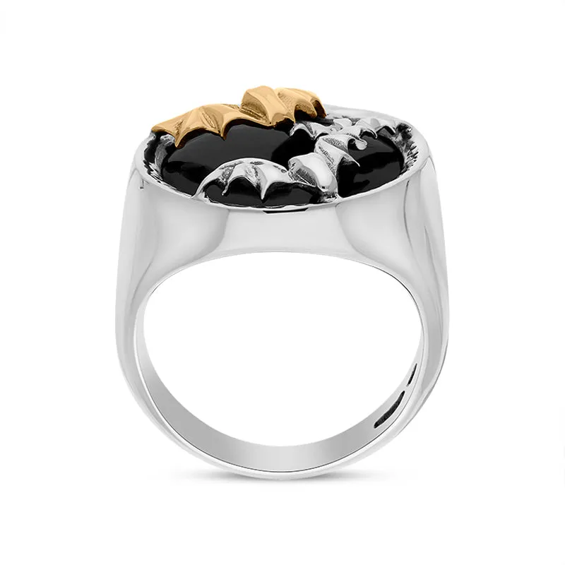 Sterling Silver Whitby Jet 9ct Yellow Gold Bat Round Ring sold by Jura Watches product image thumbnail 2