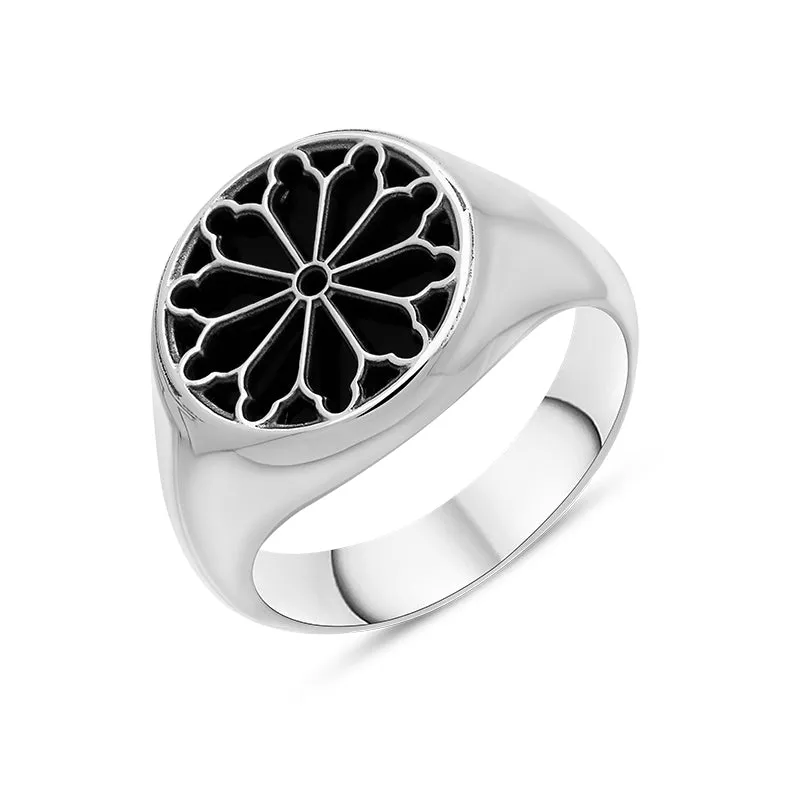 Sterling Silver Whitby Jet Whitby Abbey Window Large Round Ring sold by Jura Watches