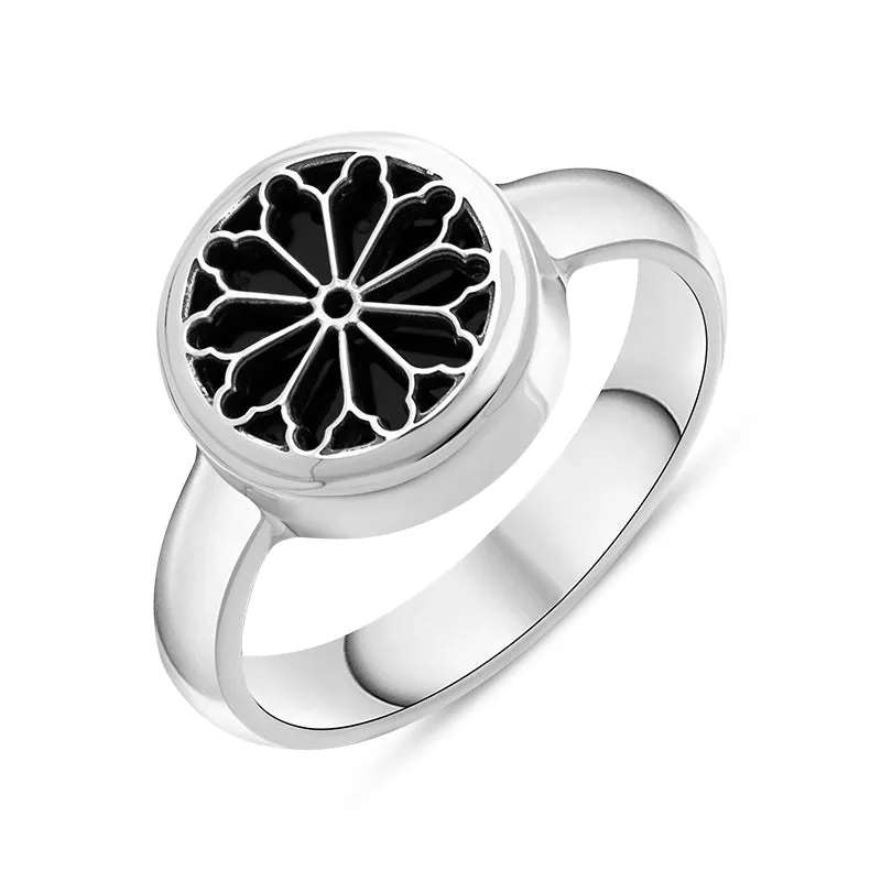 Sterling Silver Whitby Jet Whitby Abbey Window Small Round Ring sold by Jura Watches