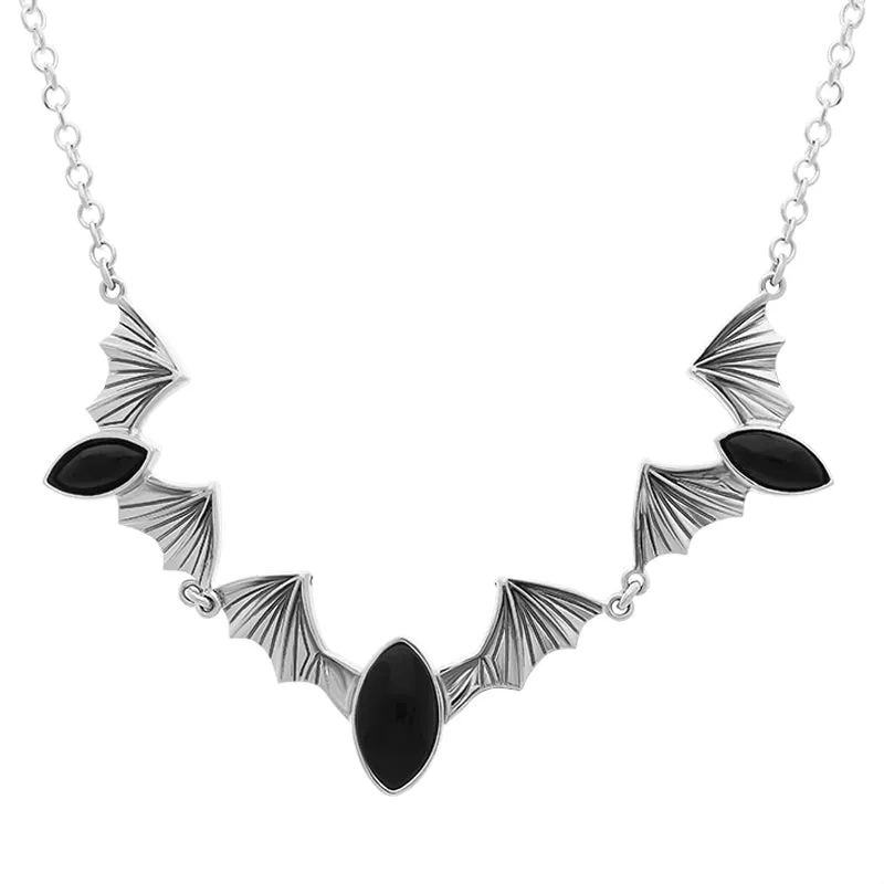 Sterling Silver Whitby Jet Marquise Stone Bat Necklace sold by Jura Watches