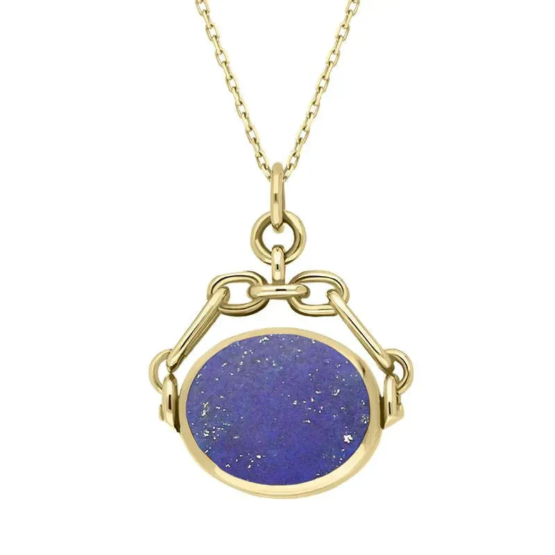 9ct Yellow Gold Whitby Jet Lapis Lazuli Double Sided Swivel Fob Necklace sold by Jura Watches