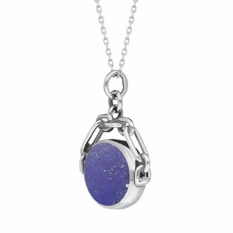 9ct White Gold Whitby Jet Lapis Lazuli Double Sided Swivel Fob Necklace sold by Jura Watches product image thumbnail 3