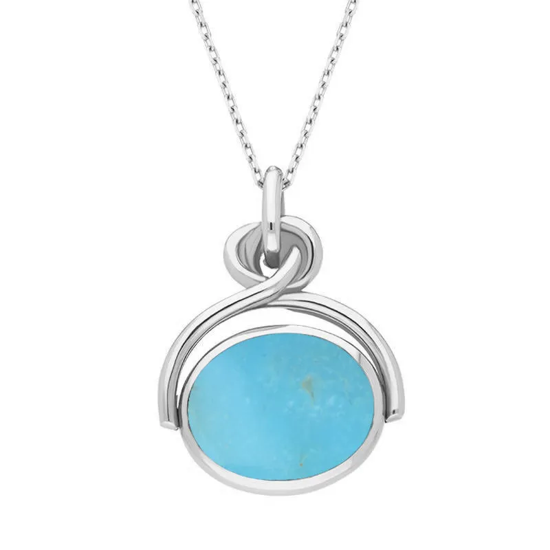 18ct White Gold Whitby Jet Turquoise Oval Swivel Fob Necklace sold by Jura Watches