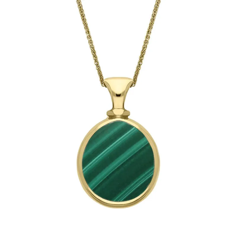 18ct Yellow Gold Whitby Jet Malachite Small Double Sided Pear Fob Necklace sold by Jura Watches