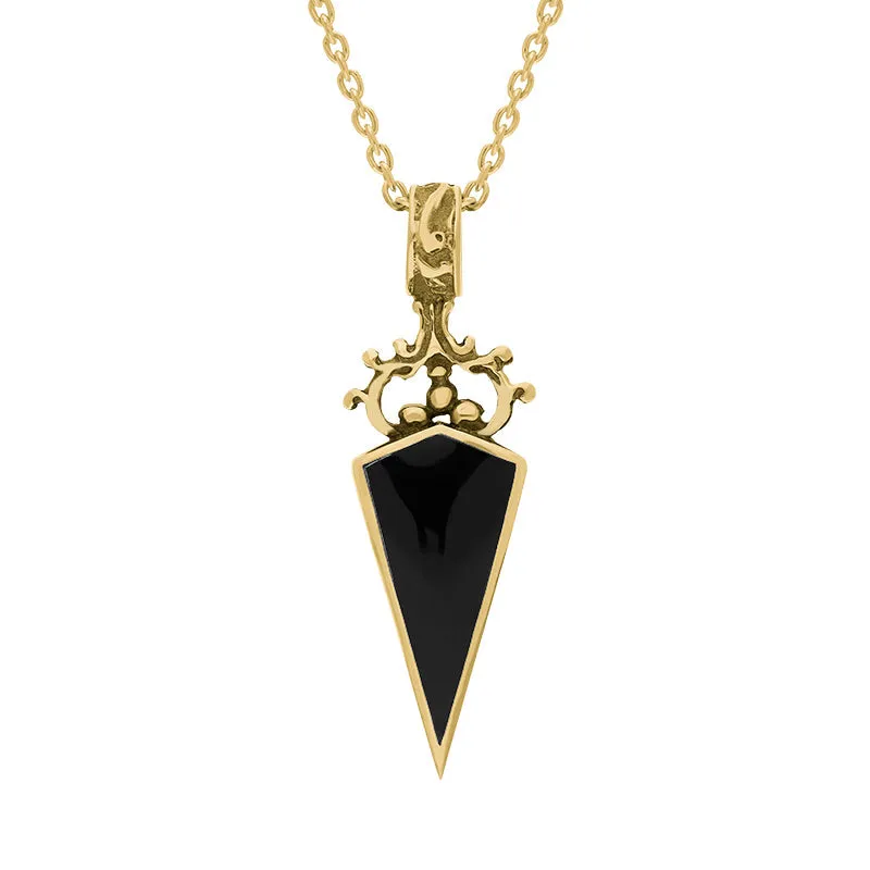 18ct Yellow Gold Whitby Jet Mother Of Pearl Double Sided Dagger Fob Necklace sold by Jura Watches product image thumbnail 2