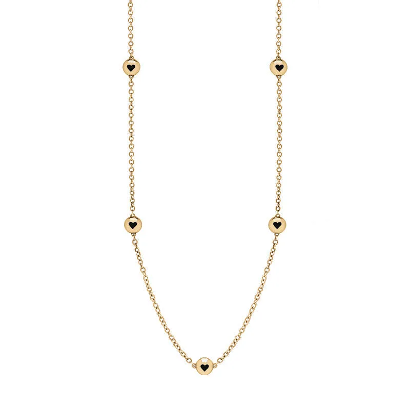 18ct Yellow Gold Whitby Jet Heart Link Disc Chain Necklace sold by Jura Watches
