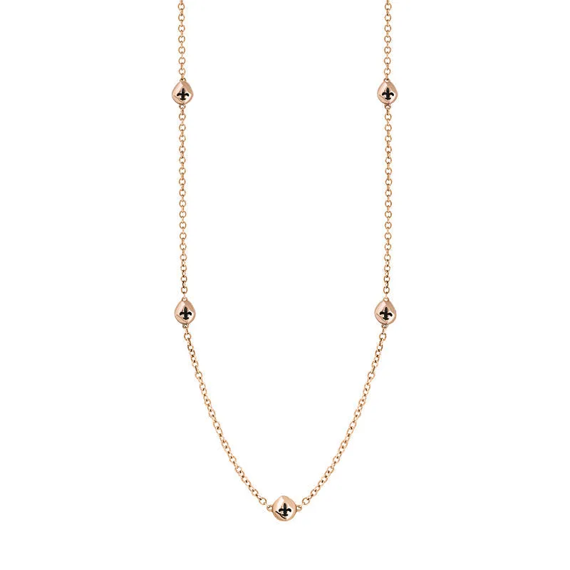 9ct Rose Gold Whitby Jet Fleur De Lis Link Disc Chain Necklace sold by Jura Watches