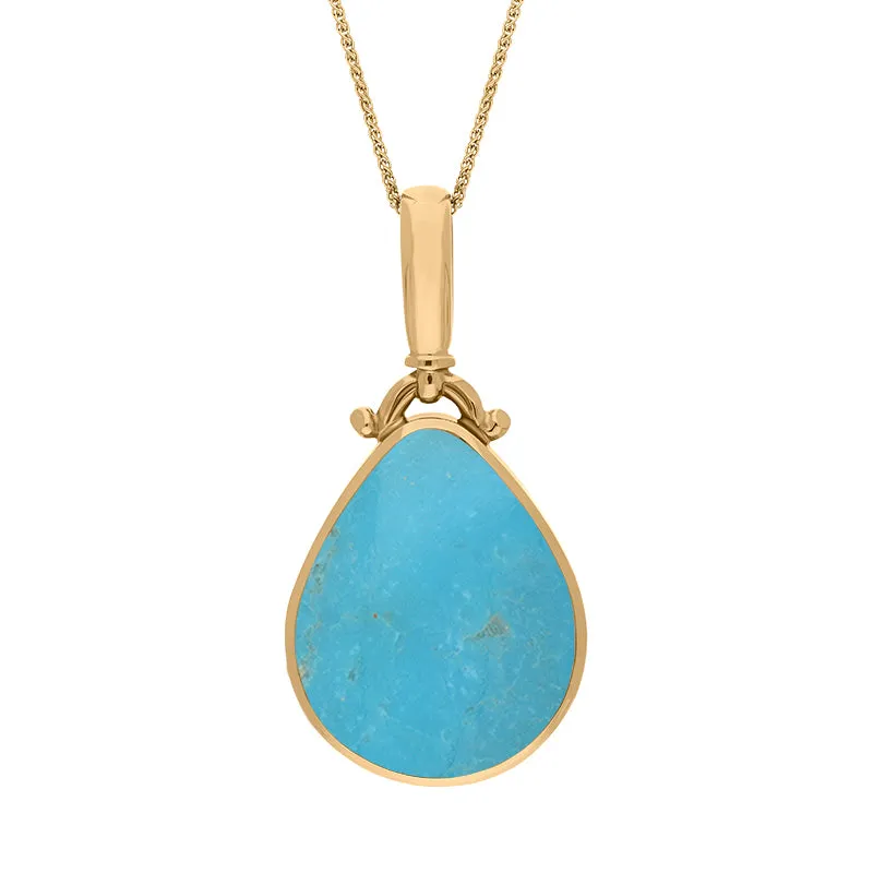 9ct Yellow Gold Whitby Jet Turquoise Double Sided Pear Fob Necklace sold by Jura Watches