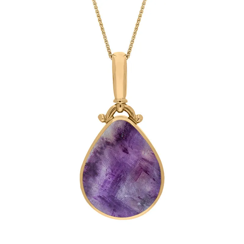 18ct Yellow Gold Blue John Mother of Pearl Double Sided Pear Fob Necklace sold by Jura Watches