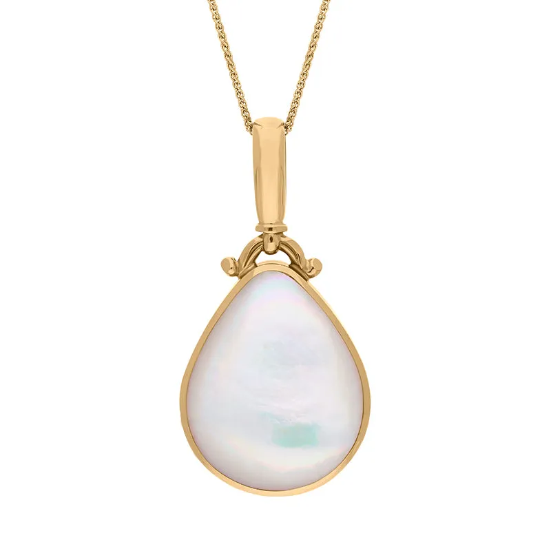 18ct Yellow Gold Whitby Jet Mother of Pearl Double Sided Pear Fob Necklace sold by Jura Watches