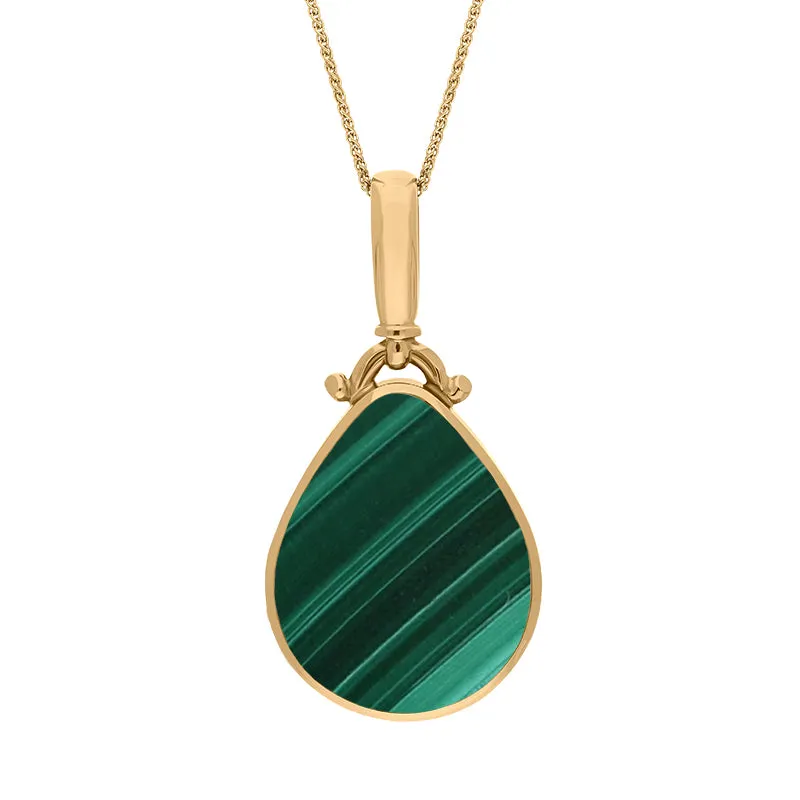 18ct Yellow Gold Whitby Jet Malachite Double Sided Pear Fob Necklace sold by Jura Watches