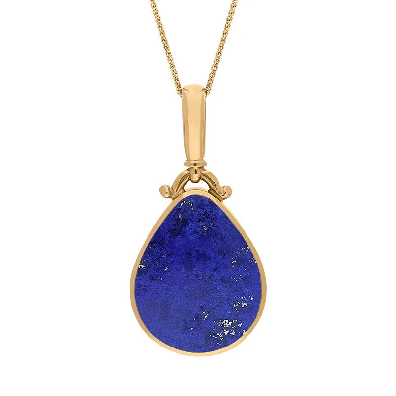 18ct Yellow Gold Whitby Jet Lapis Lazuli Double Sided Pear Fob Necklace sold by Jura Watches