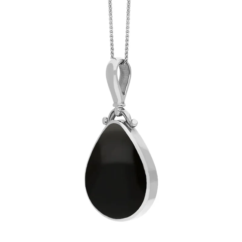 9ct White Gold Whitby Jet Turquoise Double Sided Pear Fob Necklace sold by Jura Watches product image thumbnail 3