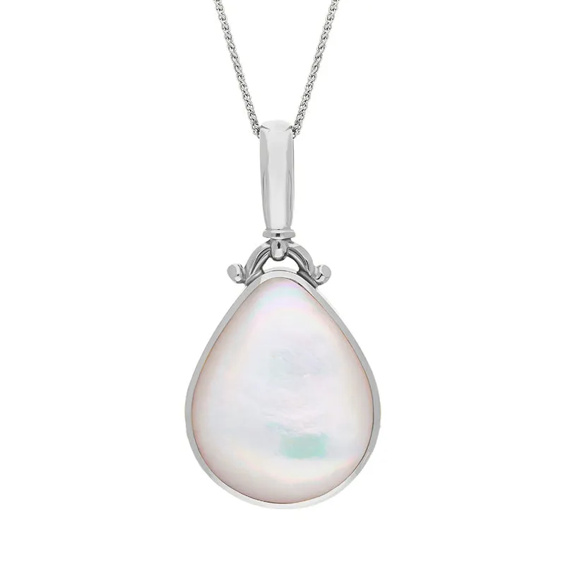 18ct White Gold Blue John Mother of Pearl Double Sided Pear Fob Necklace sold by Jura Watches product image thumbnail 2