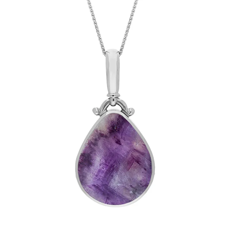 18ct White Gold Blue John Whitby Jet Double Sided Pear Fob Necklace sold by Jura Watches product image thumbnail 2