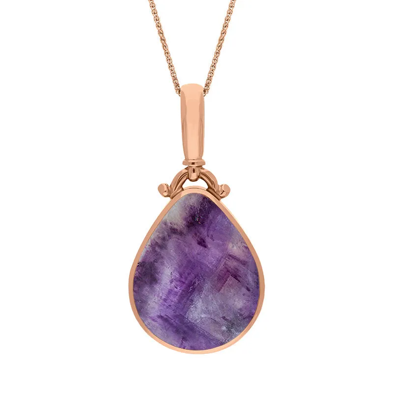 9ct Rose Gold Blue John Mother of Pearl Double Sided Pear Fob Necklace sold by Jura Watches