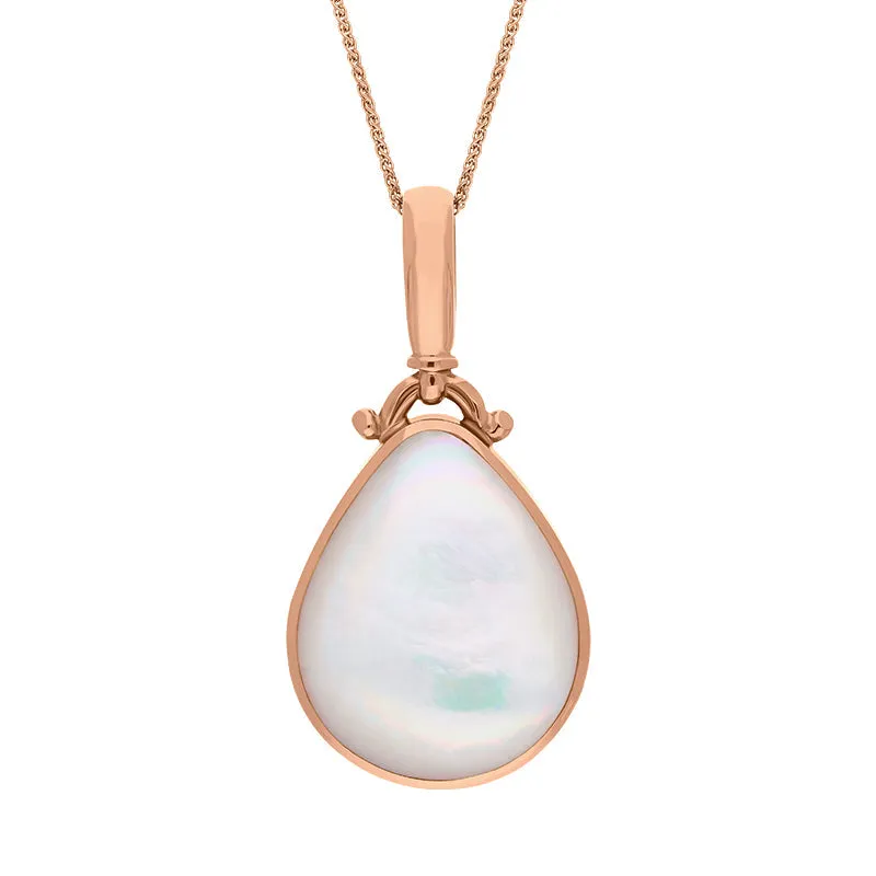9ct Rose Gold Whitby Jet Mother of Pearl Double Sided Pear Fob Necklace sold by Jura Watches