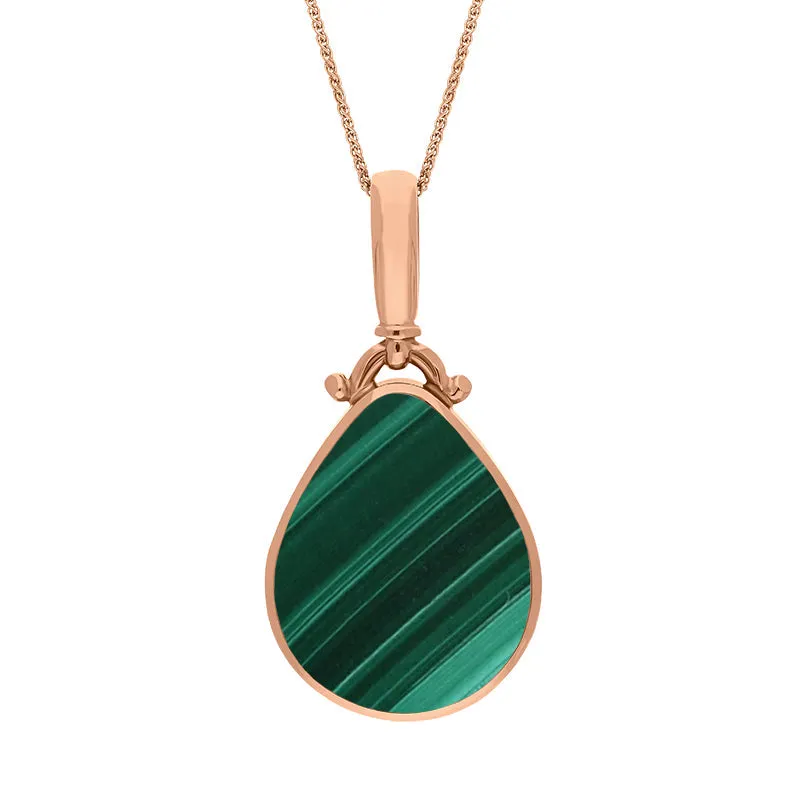 9ct Rose Gold Whitby Jet Malachite Double Sided Pear Fob Necklace sold by Jura Watches