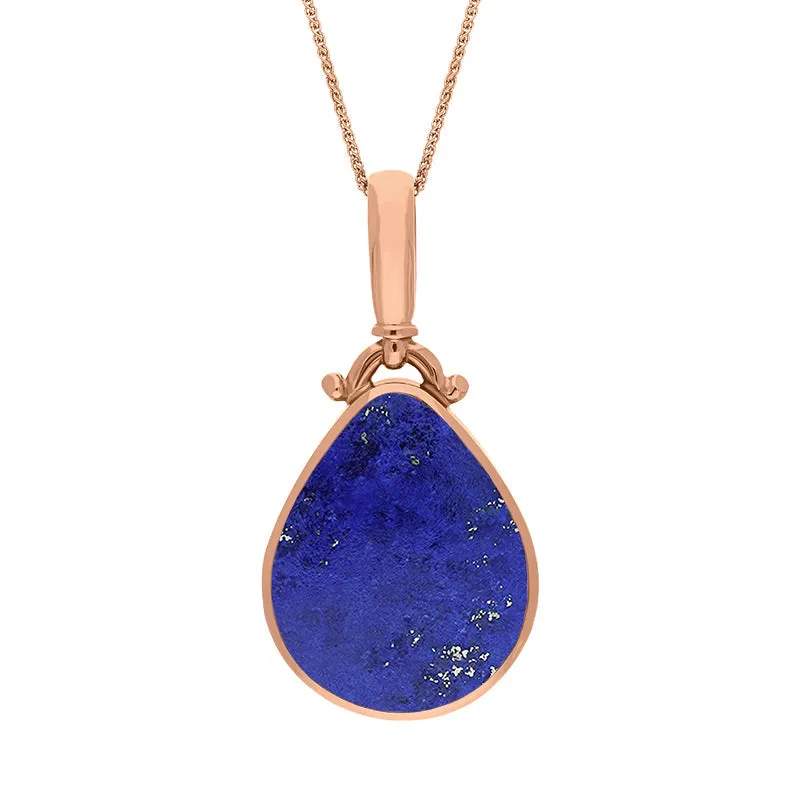 9ct Rose Gold Whitby Jet Lapis Lazuli Double Sided Pear Fob Necklace sold by Jura Watches