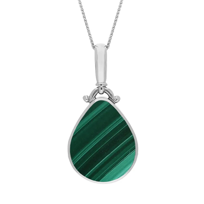 Sterling Silver Whitby Jet Malachite Double Sided Pear Fob Necklace sold by Jura Watches