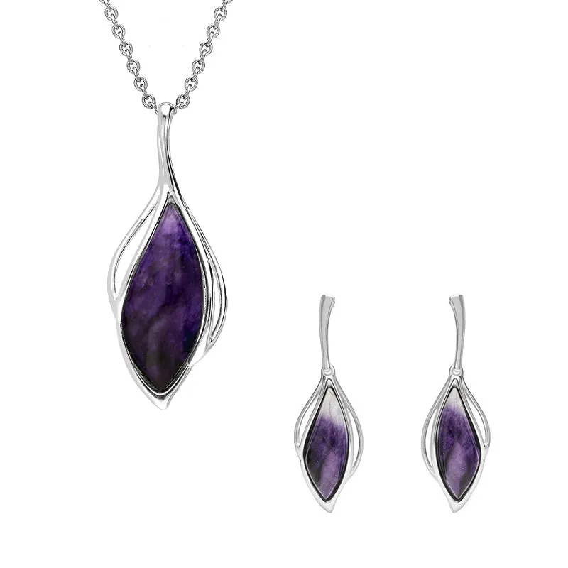 Sterling Silver Blue John Open Marquise Two Piece Set sold by Jura Watches