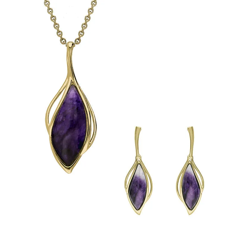 9ct Yellow Gold Blue John Open Marquise Two Piece Set sold by Jura Watches