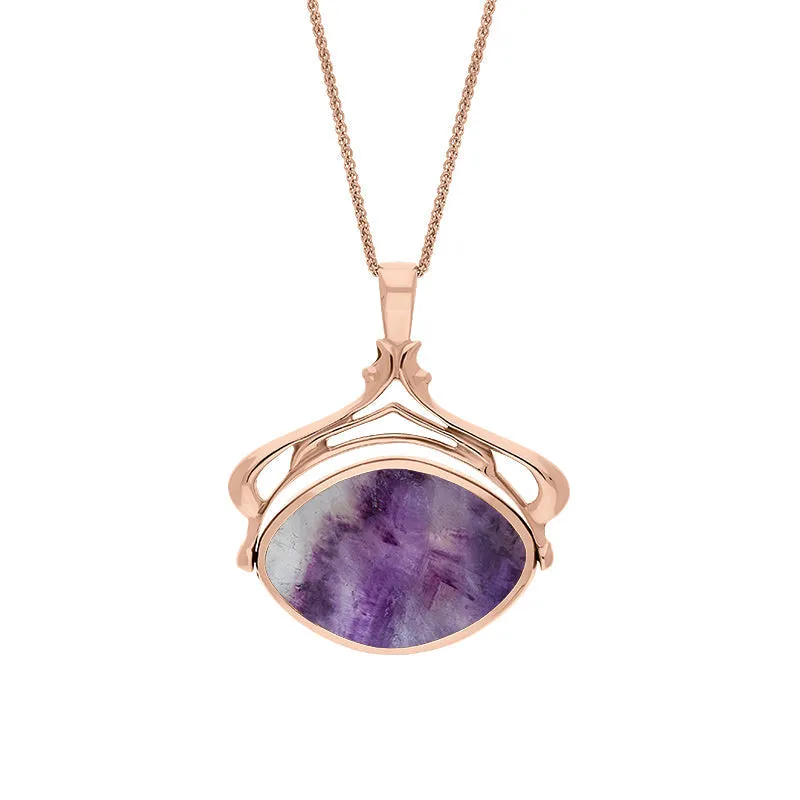 18ct Rose Gold Blue John Mother Of Pearl Marquise Swivel Fob Necklace sold by Jura Watches