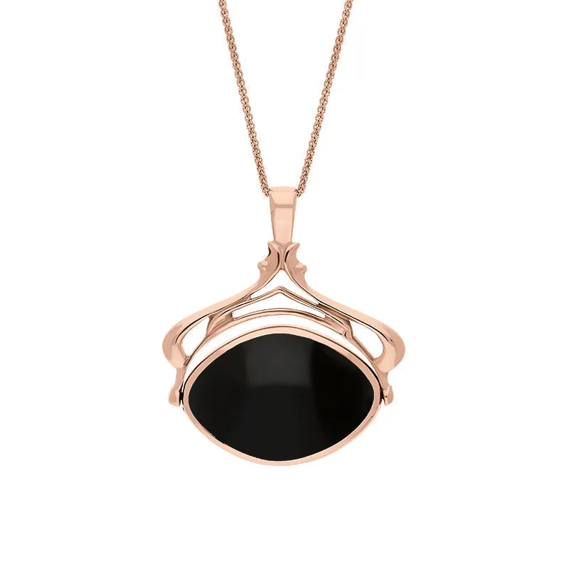 18ct Rose Gold Whitby Jet Blue John Marquise Swivel Fob Necklace sold by Jura Watches