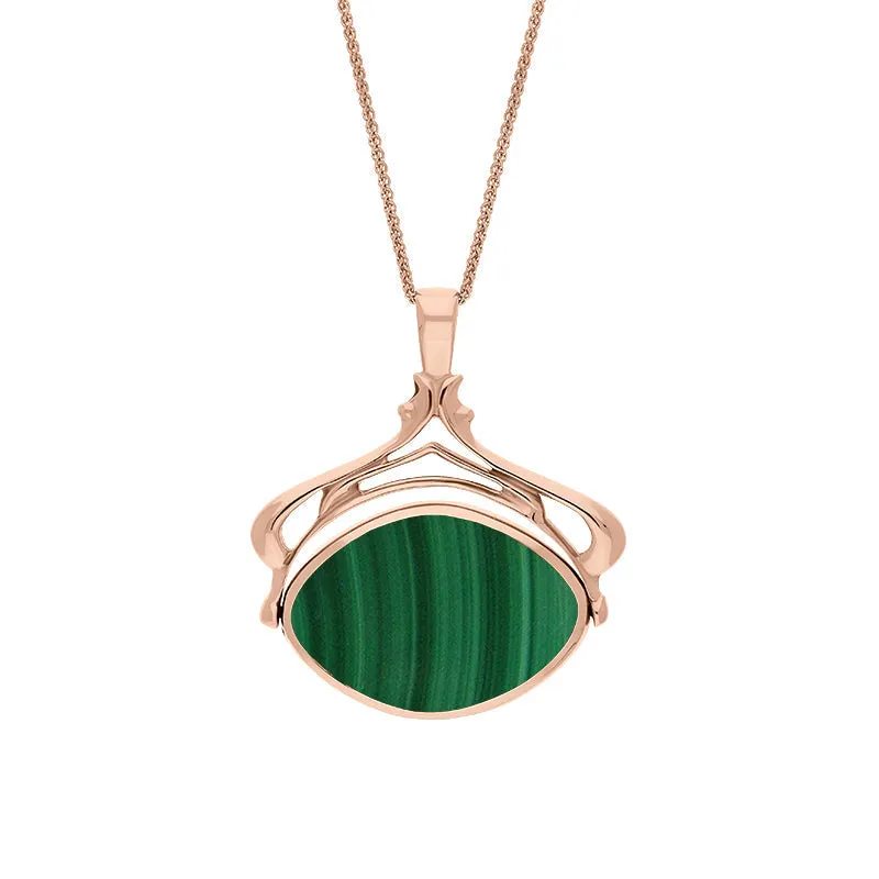 18ct Rose Gold Whitby Jet Malachite Marquise Swivel Fob Necklace sold by Jura Watches