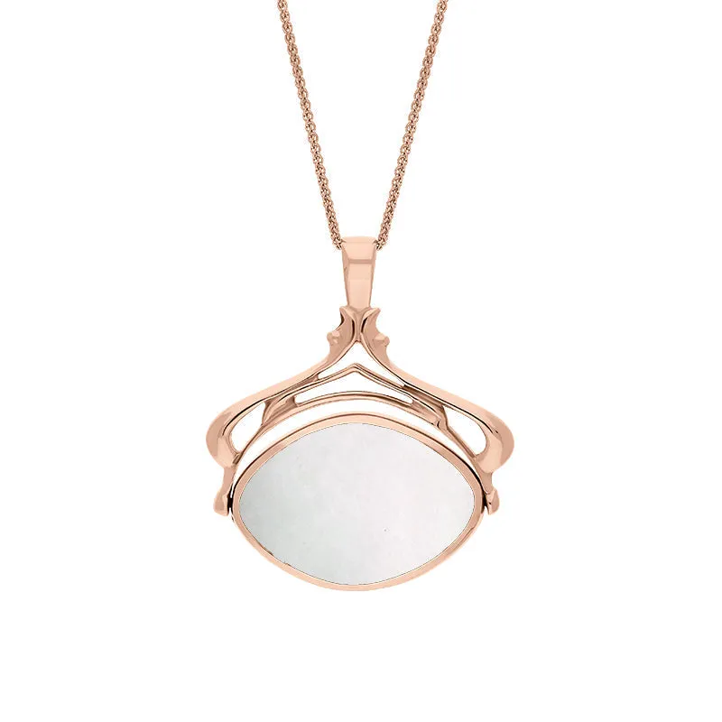 18ct Rose Gold Whitby Jet Mother Of Pearl Marquise Swivel Fob Necklace sold by Jura Watches