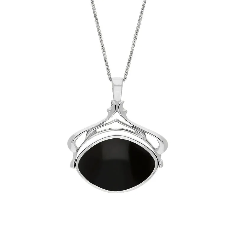 18ct White Gold Whitby Jet Blue John Marquise Swivel Fob Necklace sold by Jura Watches
