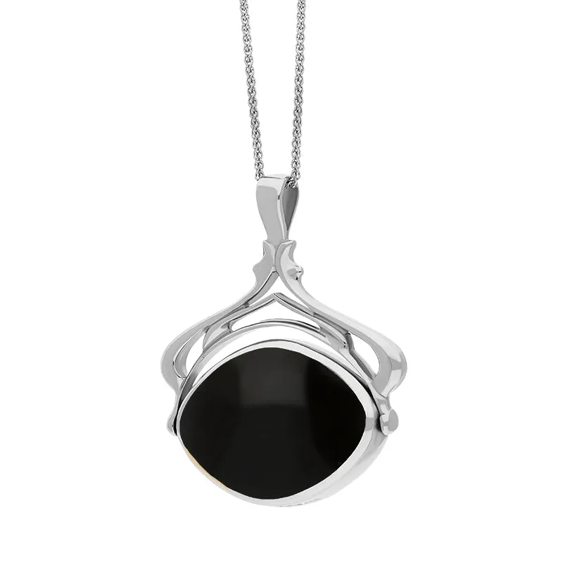 18ct White Gold Whitby Jet Malachite Marquise Swivel Fob Necklace sold by Jura Watches product image thumbnail 3