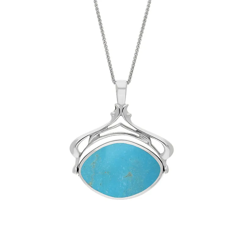 18ct White Gold Whitby Jet Turquoise Marquise Swivel Fob Necklace sold by Jura Watches