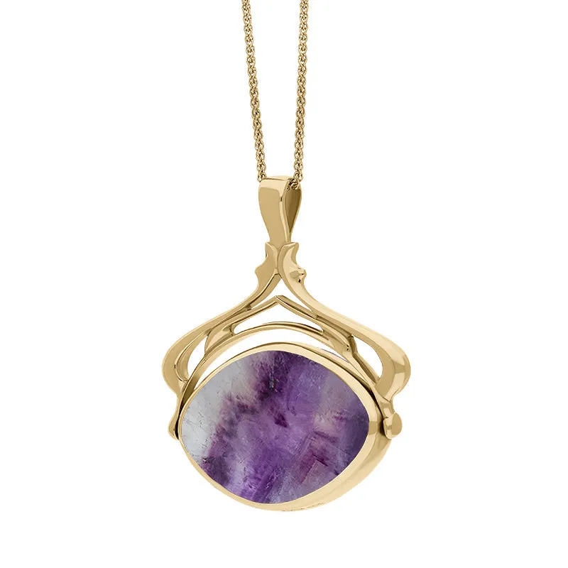 18ct Yellow Gold Blue John Mother Of Pearl Marquise Swivel Fob Necklace sold by Jura Watches product image thumbnail 3