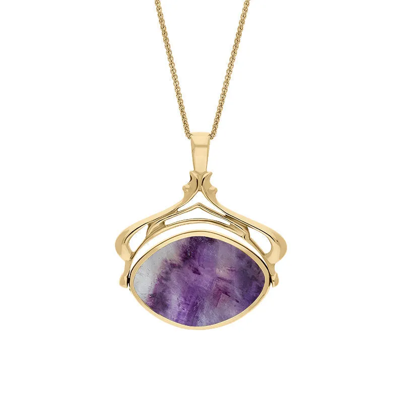 18ct Yellow Gold Blue John Mother Of Pearl Marquise Swivel Fob Necklace made by C.W. Sellors