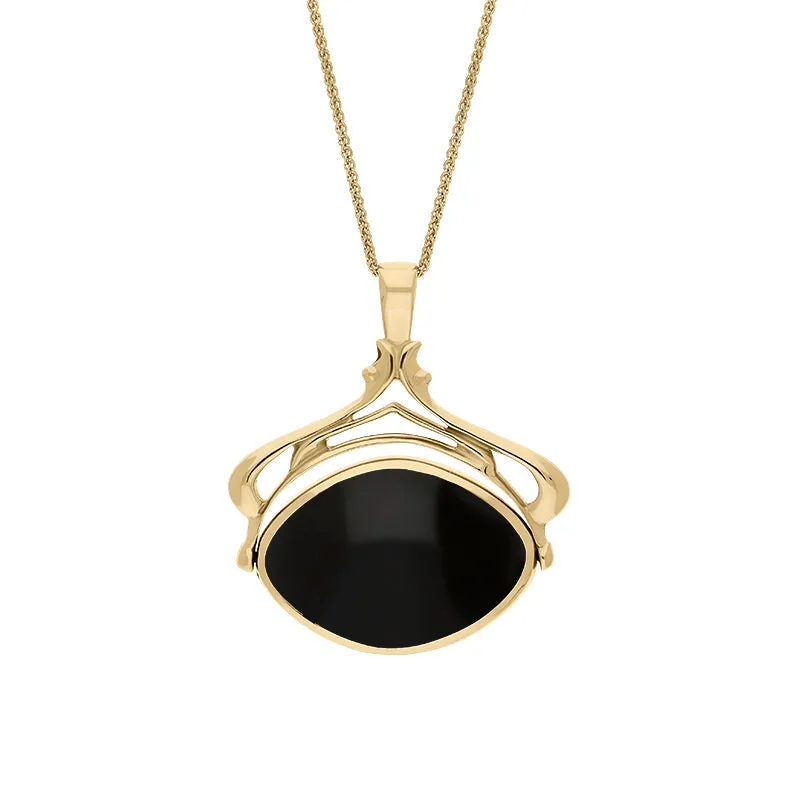 18ct Yellow Gold Whitby Jet Blue John Marquise Swivel Fob Necklace sold by Jura Watches
